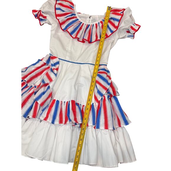 VTG Spanish Flamenco Dress Red White Blue Striped Ruffle Heritage Puerto Rico S - Picture 2 of 13